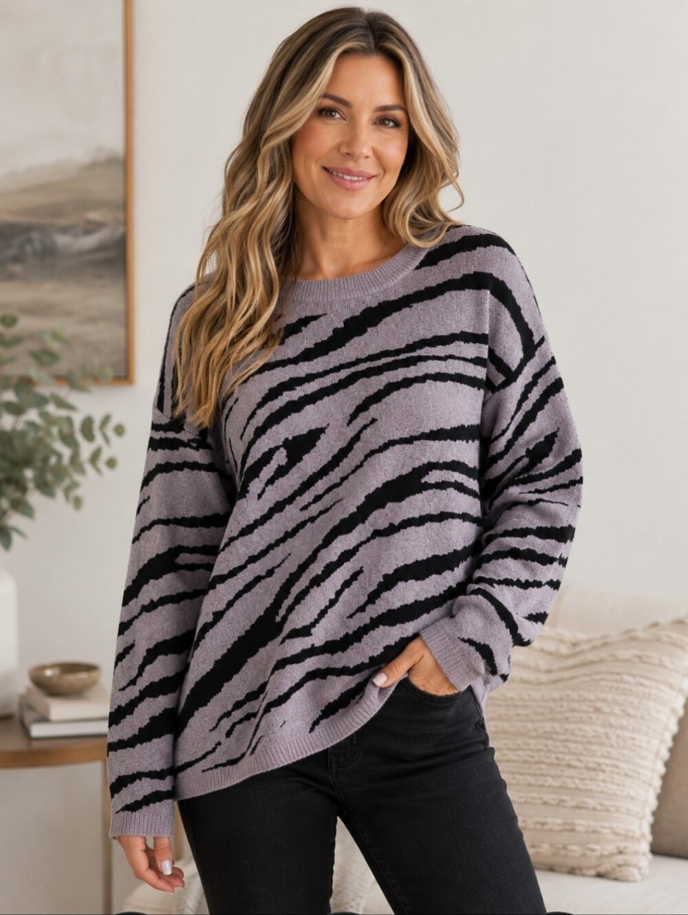 Zebra Print Jaquard Sweater